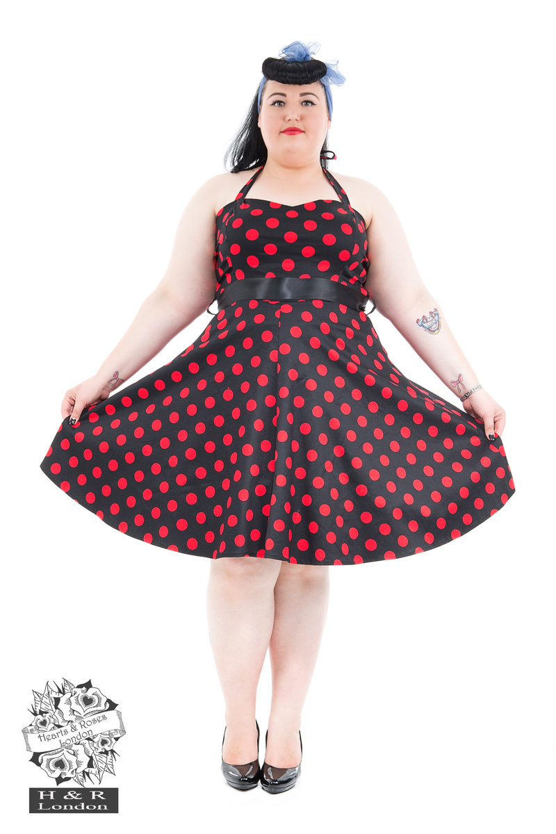Black Red Large Polka Dot Swing Dress